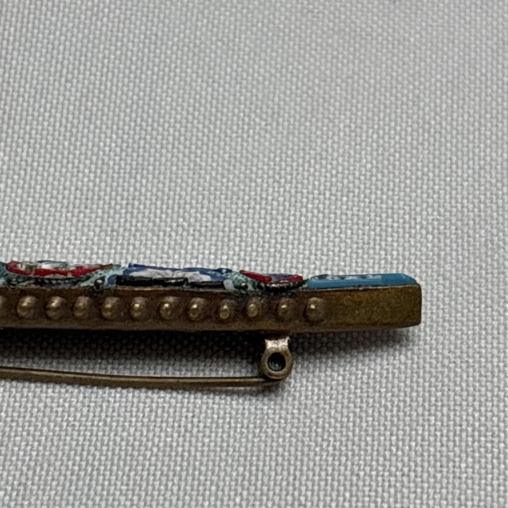 Vintage Venetian Grand Tour Micro Mosaic Flower Brooch Bar Pin